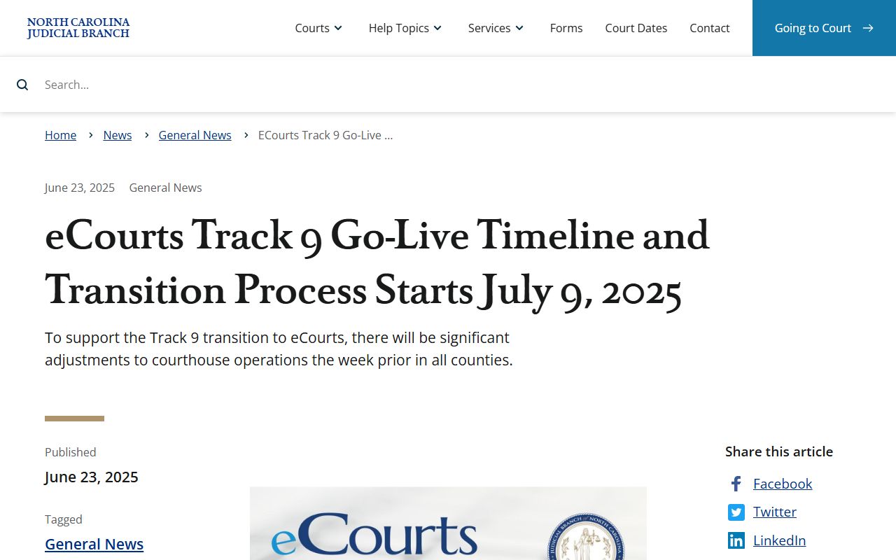 Alleghany County court dockets eCourts Track 9 transition timeline