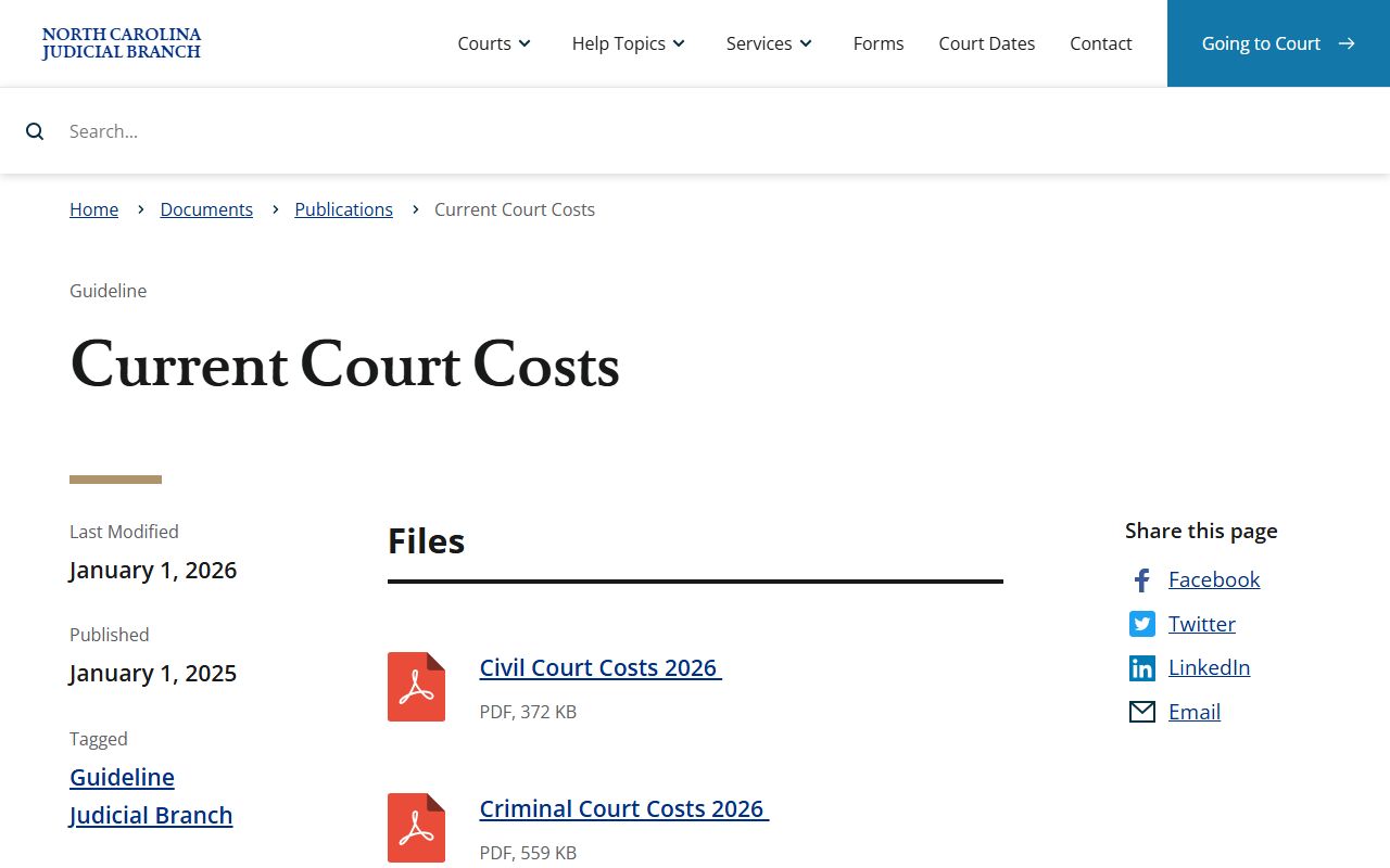 Alleghany County court records current court costs publication