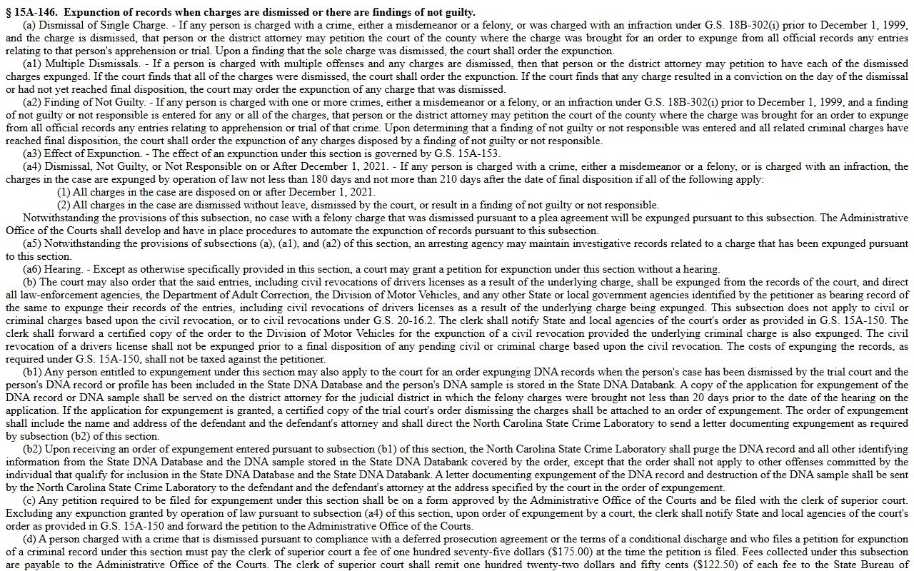 Alleghany County criminal court records dismissal or not guilty expunction statute