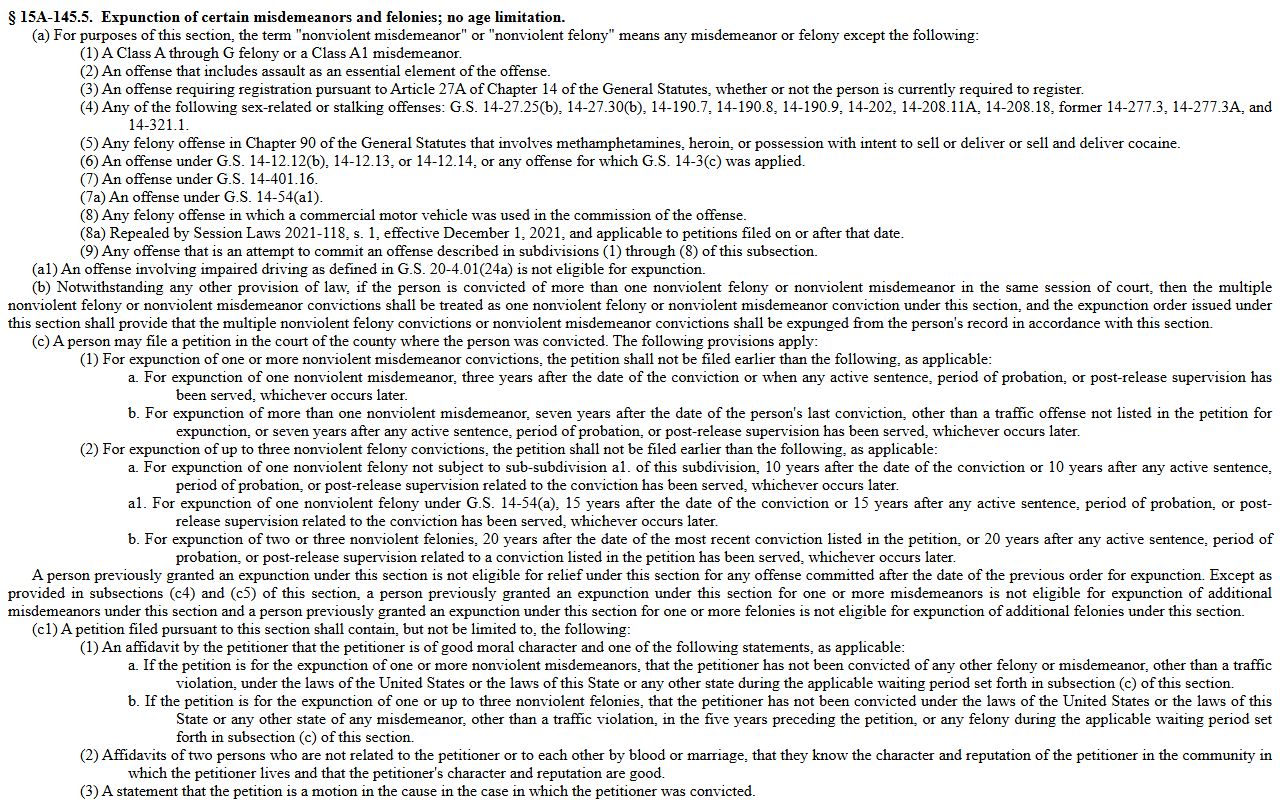 Alleghany County criminal court records expunction eligibility statute