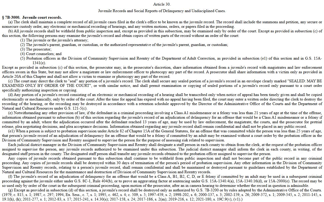 Alleghany County criminal court records juvenile court records statute