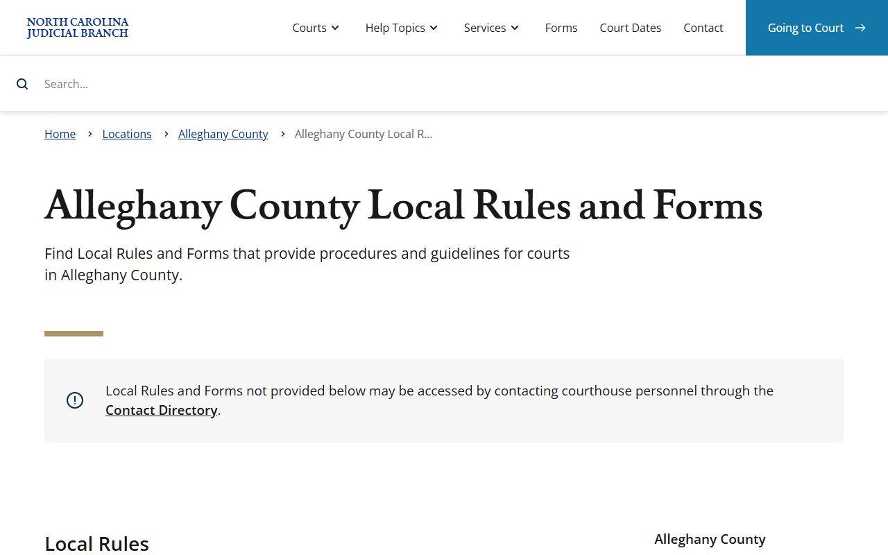Alleghany County Superior Court local rules and forms