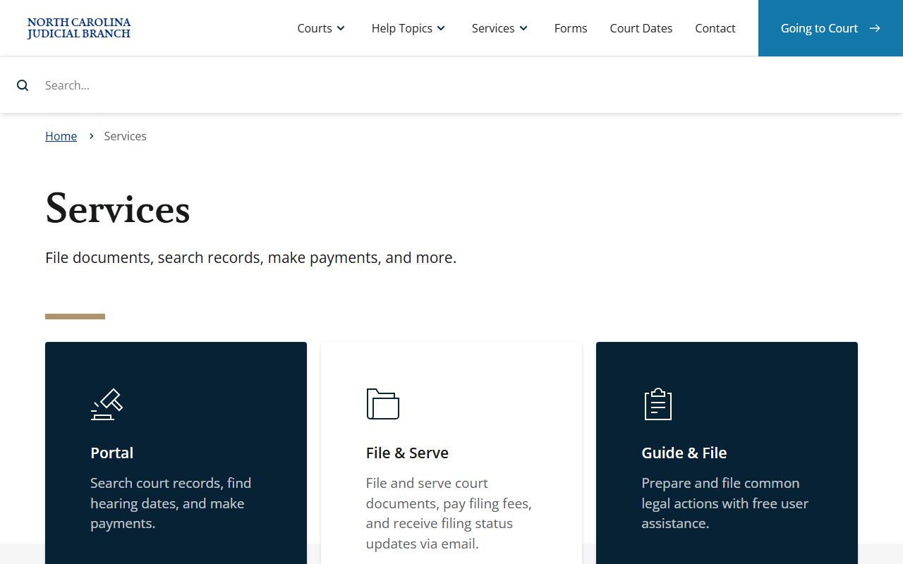 Alleghany County court records NC Judicial Branch services page