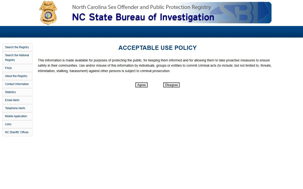 Alleghany County inmate records NC SBI sex offender registry