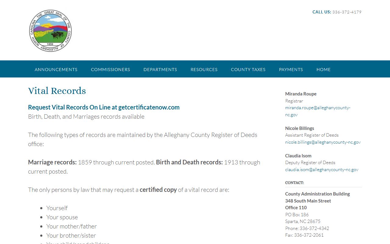 Alleghany County marriage records vital records certified copy page